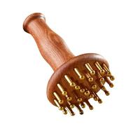 PACKOVE Sandalwood Brass Massage Comb for Scalp Meridian Pressure Tool Handle Hair Care Brush for Deep Muscle Body Acupoint Massager