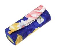 PACKOVE Silk Embroidered Floral Lipstick Holder Organizer with Mirror Vintage Rectangular Portable Design Blue for Office and Traveling
