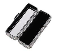 PACKOVE Silver Rhinestone Lipstick Holder Travel Makeup Case with Mirror Lightweight Compact Iron and Glass Portable Lipstick Storage Box for Women