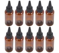 PACKOVE Small Squeeze Hair Dye Applicator Bottles 10Pcs 50Ml Brown Plastic Refillable with Black Nozzle Caps for Hair Coloring and Salon Professionals