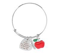 PACKOVE Stainless Steel Telescopic Teacher Bracelet Engraved Words Oil-Dripping Apple Charm Moonstone Beads Teacher Appreciation Women