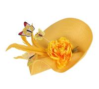 PACKOVE Straw Hat Headband Fabric Material Not Easy to Fade Elegant with Exaggerated Floral and Wing Motif Women for Banquet and Performances