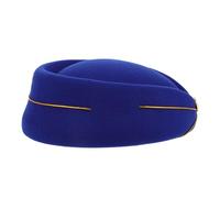 PACKOVE Stylish Women's Wool Felt Pillbox Hat with Gold Trim Flight Attendant Costume Accessory for Aviation Schools Stage Performances Band Shows in Deep
