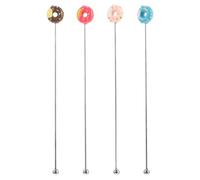 PACKOVE Swizzle Sticks Cocktail Coffee Stirrer Donut Shape 4pcs Stainless Steel Reusable Stirring Sticks for Home Use and Restaurant