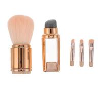 PACKOVE Travel Makeup Brush Set 5-in-1 Retractable Portable Mini Makeup Brushes with Silicone Heads Comfortable for Sensitive Skin Includes Protective Case for Gifting and Work