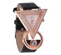 PACKOVE Triangle Fashion Watch for Women Question Mark Diamond Inlaid Adjustable Leather Strap for Daily Wear and Special Occasions