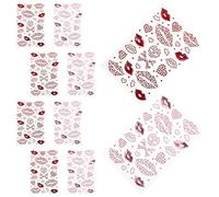 PACKOVE Valentine’s Day Rhinestone Lipstick Kiss Tattoos, 10pcs Heart-shaped Self-adhesive Face and Nail Stickers, Red Flame and Pink Shades for Valentine Makeup and Scrapbooking