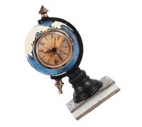 PACKOVE Vintage European Style Globe Shaped Resin Desktop Clock Decoration for Bedroom and Office, Blue Retro Desktop Clock Ornament with Aa Battery Powered Mechanism