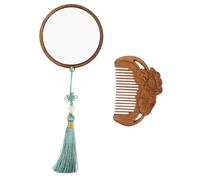 PACKOVE Vintage Hand-carved Wooden Mirror and Comb Set with Tassel Pendant High Definition Makeup Mirror and Scalp-friendly Comb Wear-resistant Craftsmanship for Travel Home and Personal