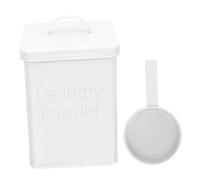 PACKOVE Vintage White Laundry Powder Container with Handle and Scoop Household Storage Box for Laundry Detergent Powder and Sturdy Iron Storage Tin