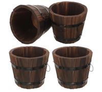 PACKOVE Whiskey Barrel Planter Pot 4Pcs Wooden Small Garden Pots with Iron Frame for Cacti and Vegetables on Balcony Vegetable Garden