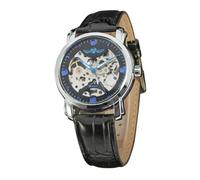 PACKOVE Winner Men's Automatic Mechanical Wrist Watch Black Dial Pu Band Stainless Steel Case