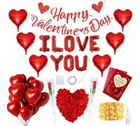 PackPioneer Valentine’s Day Romantic Room Decoration Kit - Hotel & Bedroom Surprise Setup with I Love You Balloons, Rose Petals, Fairy Lights, Door Banner & Card