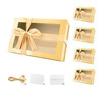 PACKQUEEN 5 Large Gold Gift Boxes with Windows, 13.5x9x4.1 Inches Clear Gift Boxes for Presents Contain Ribbons, Cards, Bridesmaid Proposal Boxes, Gift Boxes with Magnetic Lids (Glossy Gold)
