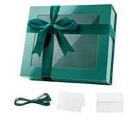 PACKQUEEN Extra Large Green Gift Box with Window, 16.3x14.2x5 Inches Clear Gift Box for Present Contains Ribbon, Card, Groomsman Proposal Box with Magnetic Lid (Glossy Green)