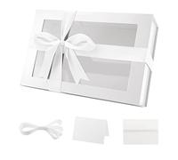 PACKQUEEN Large White Mothers Day Gift Box with Window, 13.5x9x4.1 Inches Clear Gift Box for Present Contains Ribbon, Card, Bridesmaid Proposal Box with Magnetic Lid (Glossy White)