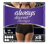 Packs of Always Discreet Boutique Incontinence Pants Women Odour Neutraliser, Softness and Protection, for (Large Size, Black, 8 High Absorbency Plus Pants)