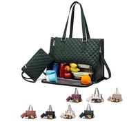 Packuum Tote Bag, 2026 Toteluxeco - 3-in-1 Quilted Tote Bag with Lunch Compartment & Laptop Pockets, for Work Travel (Green)