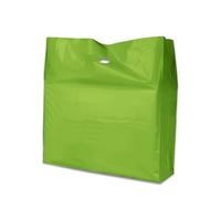 PACKY 100 Apple Green Plastic Carrier Bags 15" x 18" + 3" Patch Handle Carrier Bags for Shopping Reusable Retail Market Traders Fashion Groceries Gift Boutique Supermarket Cash N Carry Business Stall