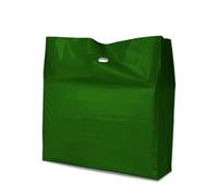 PACKY® 100 Dark Green Plastic Carrier Bags 10" x 12" + 4" Patch Handle Carrier Bags for Shopping Reusable Retail Market Traders Fashion Groceries Gift Boutique Supermarket Cash N Carry Business Stall