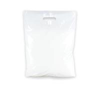 PACKY® 100 White Plastic Carrier Bags 22" x 18" + 3" Patch Handle Carrier Bags for Shopping Reusable Retail Market Traders Fashion Groceries Gift Boutique Supermarket Cash N Carry Business Stall