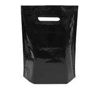 PACKY® 200 Black Plastic Carrier Bags 15" x 18" + 3" Patch Handle Carrier Bags for Shopping Reusable Retail Market Traders Fashion Groceries Gift Boutique Supermarket Cash N Carry Business Stall