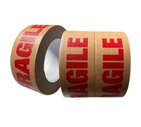 PACKY® 3 Rolls Fragile Kraft Paper Tape 50mm x 50m - Heavy-Duty Brown Self-Adhesive Packaging Tape for Fragile Items Eco-Friendly Recyclable Easy Tear for Safe Shipping & Parcel Wrapping