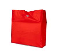 PACKY® 50 Red Plastic Carrier Bags 15" x 18" + 3" Patch Handle Carrier Bags for Shopping Reusable Retail Market Traders Fashion Groceries Gift Boutique Supermarket Cash N Carry Business Stall