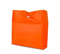 PACKY® 500 Orange Plastic Carrier Bags 15" x 18" + 3" Patch Handle Carrier Bags for Shopping Reusable Retail Market Traders Fashion Groceries Gift Boutique Supermarket Cash N Carry Business Stall