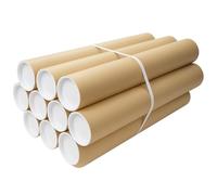 PACKZONE A1 Postal Tubes with Lids - Pack of 25 Heavy-Duty Cardboard Tube for Mailing Posters, Documents & Artwork, Packaging Roll with Plastic End Caps - Parcel, Posting & Shipping Tubes