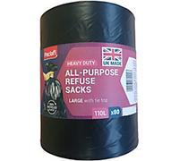 Paclan Bin Bags 110L Black Plastic Pack of 80