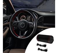 PACLVIO Genuine Leather Steering Wheel Cover, 15 Inch Universal Car Steering Wheel Protector with Needle Thread, Non-Slip and Breathable Steering Wheel Cover DIY Stitch on Wrap (Black&Red Line/Hole)