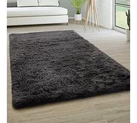 Paco Home Area Rug Living Room Shaggy Large Bedroom Rug Deep Pile Fluffy Soft Non-slip Modern Monochrome, Size:200x290 cm, Colour:Anthracite