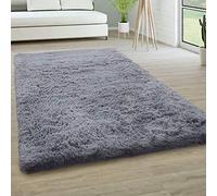 Paco Home Area Rug Living Room Shaggy Large Bedroom Rug Deep Pile Fluffy Soft Non-slip Modern Monochrome, Size:140x200 cm, Colour:Grey