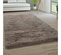 Paco Home Area Rug Living Room Shaggy Large Bedroom Rug Deep Pile Fluffy Soft Non-slip Modern Monochrome, Size:140x200 cm, Colour:Taupe