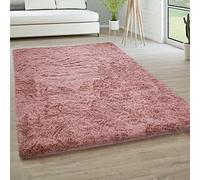 Paco Home Area Rug Living Room Shaggy Large Bedroom Rug Deep Pile Fluffy Soft Non-slip Modern Monochrome, Size:140x200 cm, Colour:Dark Pink