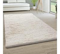 Paco Home Area Rug Living Room Shaggy Large Bedroom Rug Deep Pile Fluffy Soft Non-slip Modern Monochrome, Size:160x220 cm, Colour:Ivory Cream