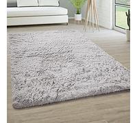 Paco Home Area Rug Living Room Shaggy Large Bedroom Rug Deep Pile Fluffy Soft Non-slip Modern Monochrome, Size:160x220 cm, Colour:Silver
