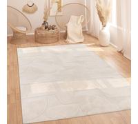 Paco Home Area Rug Living Room Shaggy Large Bedroom Rug Deep Pile Scandi Aztec Pattern Abstract Monochrome Washable Beige Cream, Size:120x160 cm