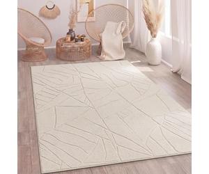 Paco Home Area Rug Living Room Shaggy Large Bedroom Rug Deep Pile Scandi Pattern Aztec Pattern Abstract Fluffy Washable Beige, Size:120x160 cm