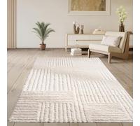 Paco Home Area Rug Living Room Shaggy Large Bedroom Rug Deep Pile Scandi Pattern Aztec Pattern Monochrome Fluffy Geometric Cream, Size:160x220 cm