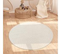 Paco Home Area Rug Living Room Shaggy Large Bedroom Rug Deep Pile Scandi Pattern Aztec Pattern Rainbow Washable Beige Cream, Size:Ø 120 cm round