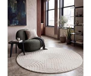 Paco Home Area Rug Living Room Shaggy Large Bedroom Rug Deep Pile Scandi Pattern Aztec Pattern Rainbow Washable Beige Cream, Size:Ø 120 cm round