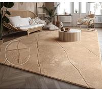 Paco Home Area Rugs Livingroom Short Pile Large Rug Bedroom Aztec Pattern Scandi Pattern 3D Modern, Size:, Colour:Beige 2