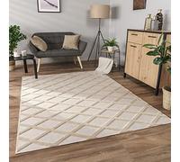 Paco Home Area Rugs Livingroom Short Pile Large Rug Bedroom Aztec Pattern Scandi Pattern 3D Modern, Size:160x220 cm, Colour:Beige