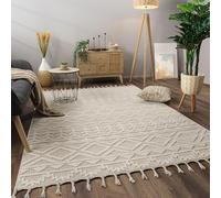 Paco Home Area Rugs Livingroom Short Pile Large Rug Bedroom Aztec Pattern Scandi Pattern Fringing, Size:240x340 cm, Colour:Cream 2