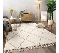 Paco Home Area Rugs Livingroom Short Pile Large Rug Bedroom Aztec Pattern Scandi Pattern Fringing, Size:240x340 cm, Colour:Beige 2