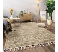 Paco Home Area Rugs Livingroom Short Pile Large Rug Bedroom Aztec Pattern Scandi Pattern Fringing, Size:200x280 cm, Colour:Nature