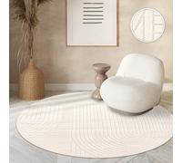 Paco Home Area Rugs Livingroom Short Pile Large Rug Bedroom Scandi Pattern Aztec Pattern Monochrome Cream, Size:160 cm Round, Colour:Cream 8