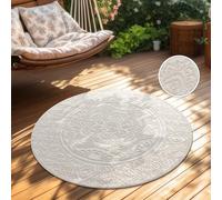 Paco Home Area Rugs Livingroom Short Pile Large Rug Bedroom Scandi Pattern Aztec Pattern Monochrome, Size:Ø 200 cm round, Colour:Cream 3